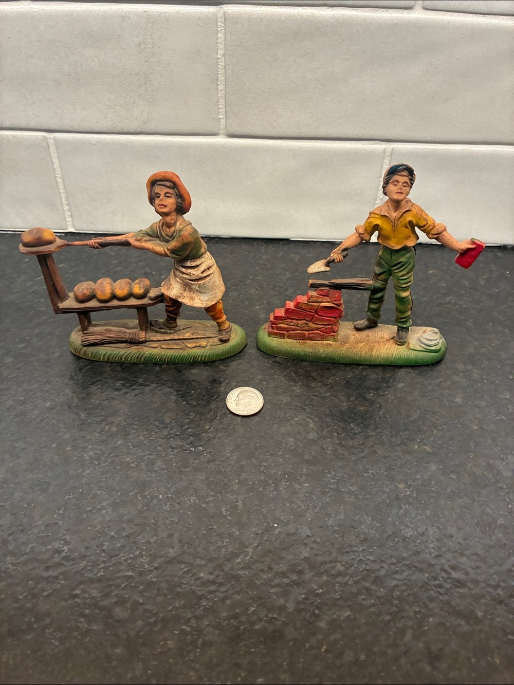 Hand-Painted Pair of Vintage Montecatini Italian figurines Baker and Brick Layer